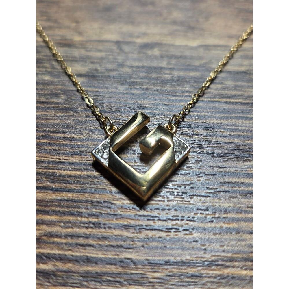 Givenchy Gold Tone Geometric Logo Pendant Necklace Rhinestone Choker Vintage
